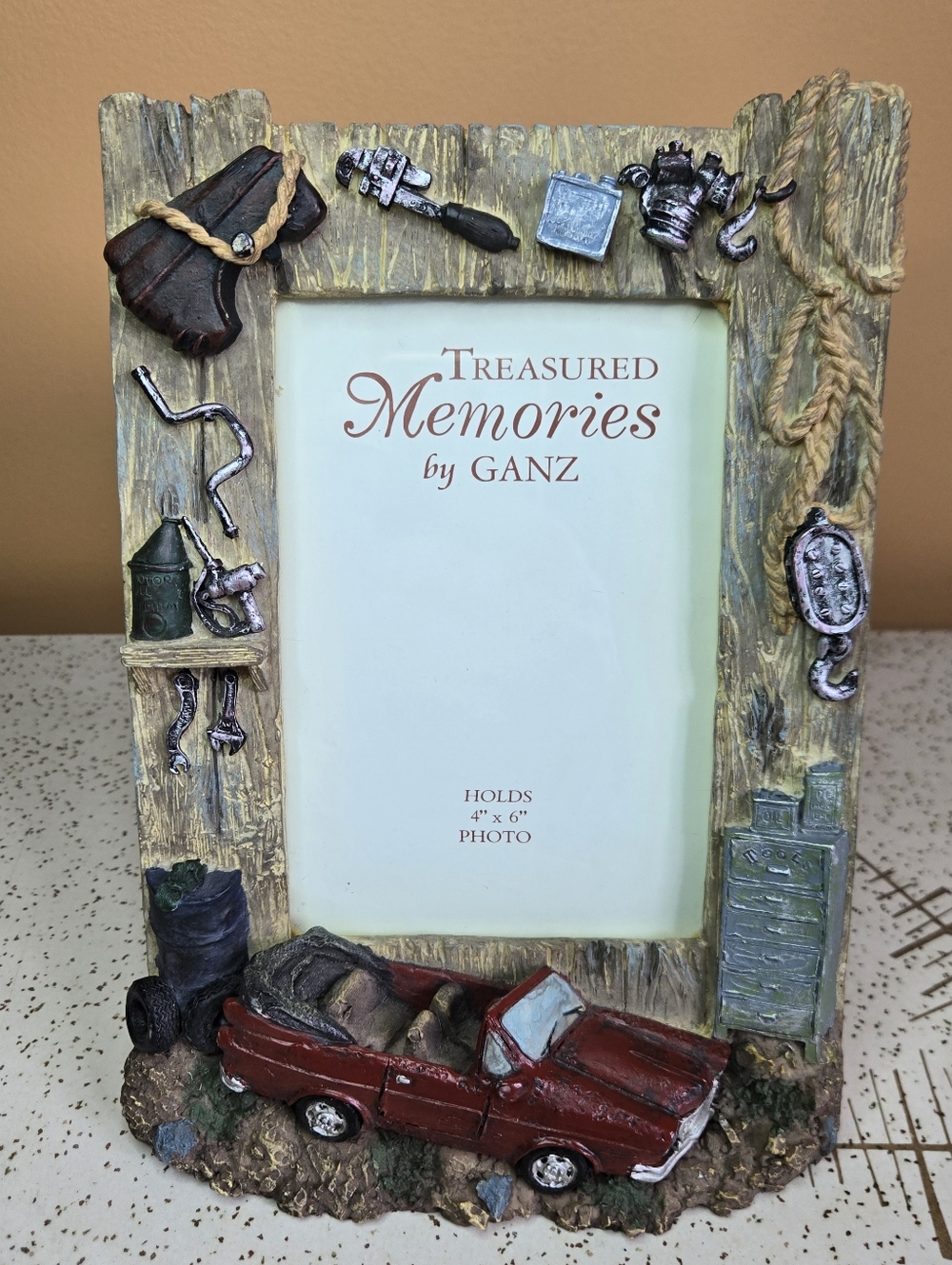 GANZ Red Convertible Rustic Tool-Themed Photo Frame